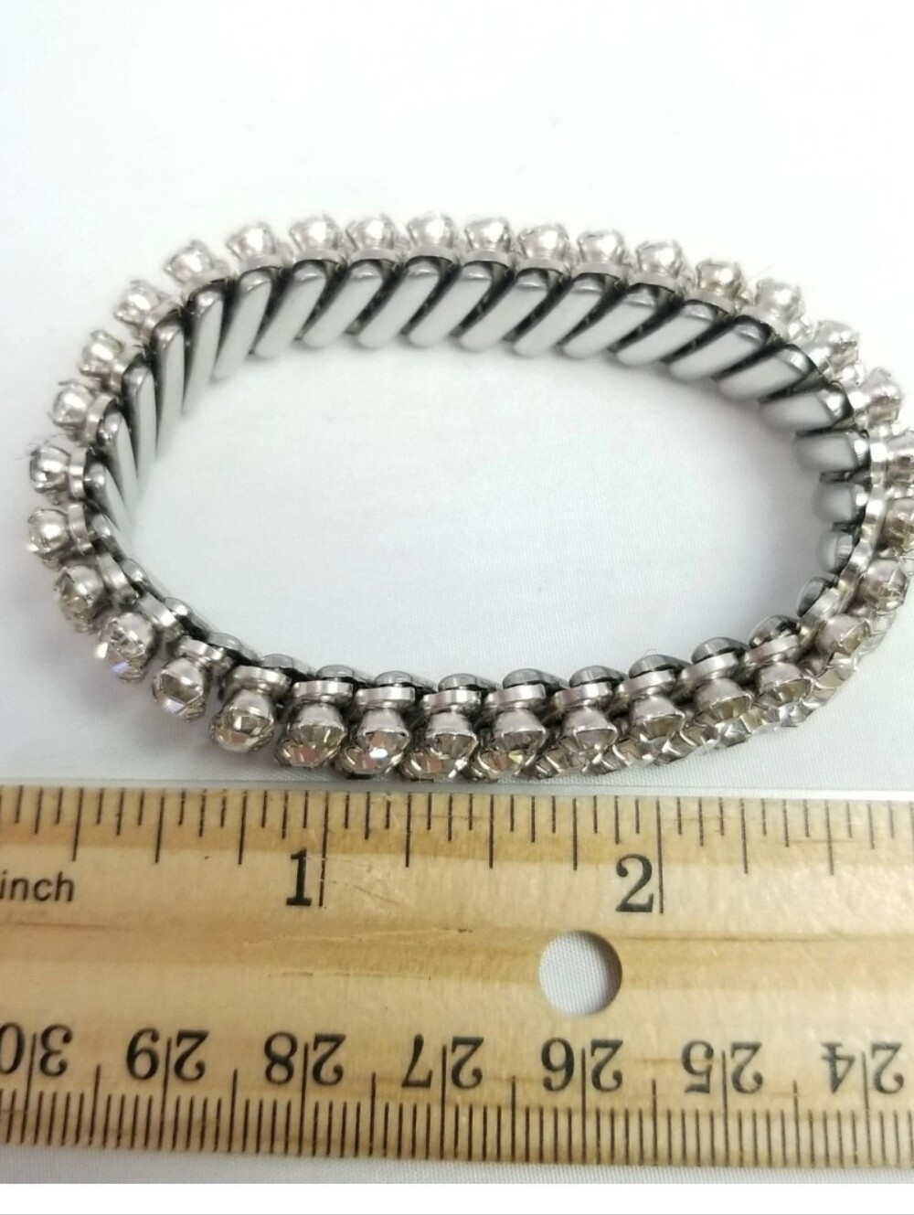 Parco Signed Vintage Three Row Rhinestone Stretch Bracelet - Picture 6 of 8